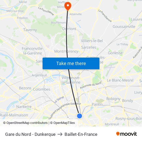 Gare du Nord - Dunkerque to Baillet-En-France map