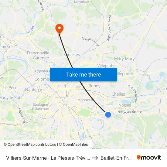 Villiers-Sur-Marne - Le Plessis-Trévise RER to Baillet-En-France map