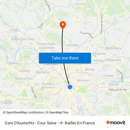Gare D'Austerlitz - Cour Seine to Baillet-En-France map
