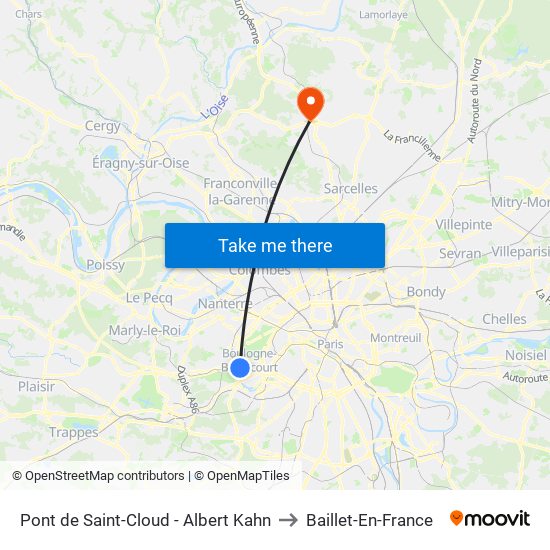 Pont de Saint-Cloud - Albert Kahn to Baillet-En-France map