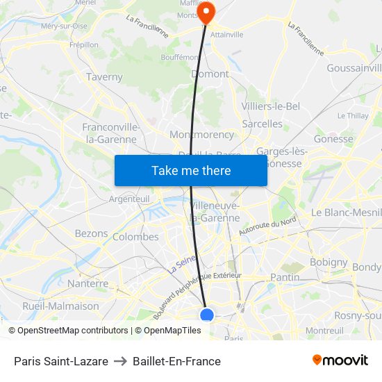 Paris Saint-Lazare to Baillet-En-France map