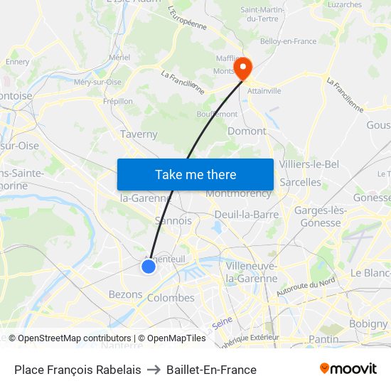 Place François Rabelais to Baillet-En-France map