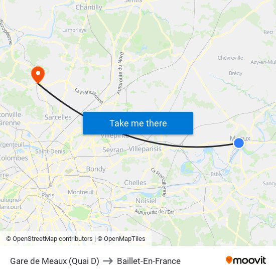 Gare de Meaux (Quai D) to Baillet-En-France map