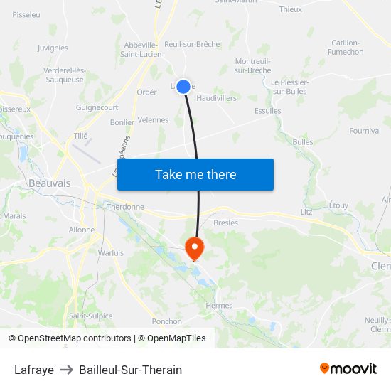 Lafraye to Bailleul-Sur-Therain map