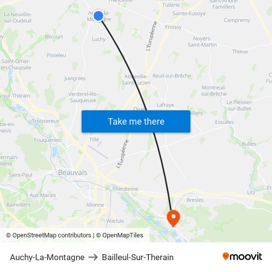 Auchy-La-Montagne to Bailleul-Sur-Therain map