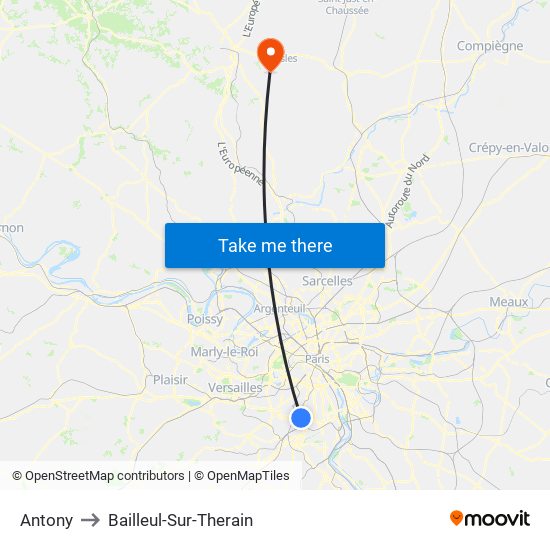 Antony to Bailleul-Sur-Therain map
