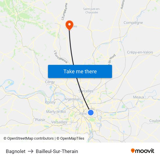 Bagnolet to Bailleul-Sur-Therain map