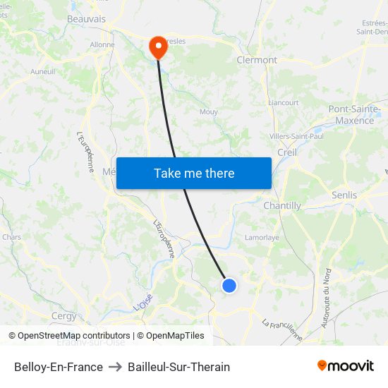 Belloy-En-France to Bailleul-Sur-Therain map