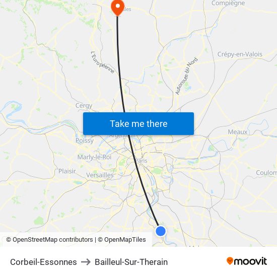 Corbeil-Essonnes to Bailleul-Sur-Therain map