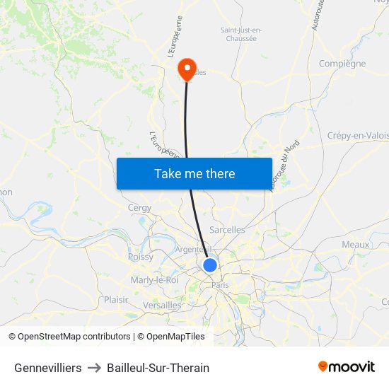 Gennevilliers to Bailleul-Sur-Therain map