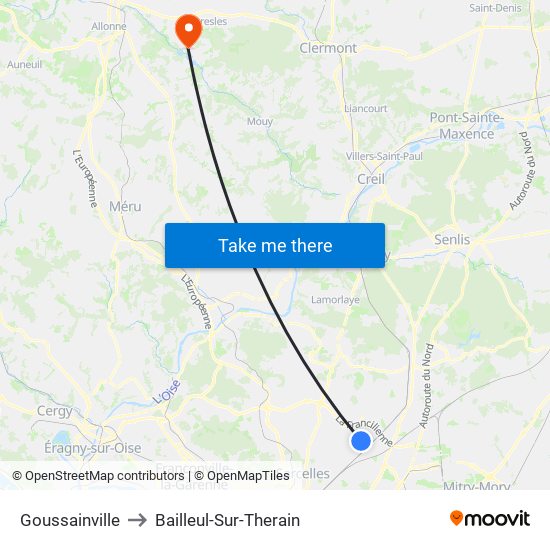 Goussainville to Bailleul-Sur-Therain map