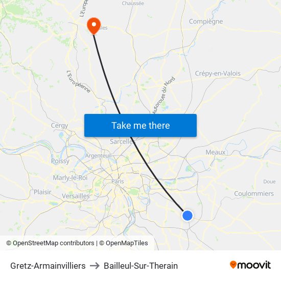 Gretz-Armainvilliers to Bailleul-Sur-Therain map