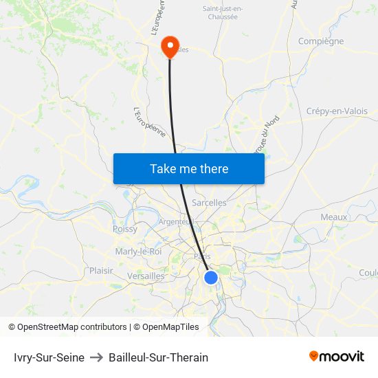 Ivry-Sur-Seine to Bailleul-Sur-Therain map