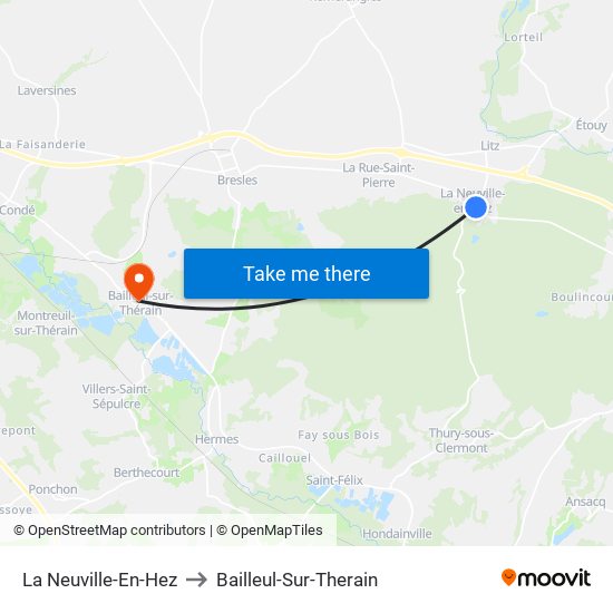 La Neuville-En-Hez to Bailleul-Sur-Therain map