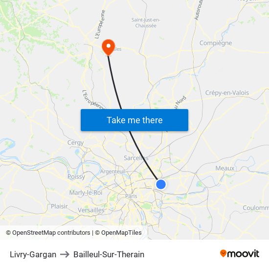 Livry-Gargan to Bailleul-Sur-Therain map