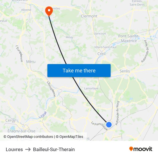 Louvres to Bailleul-Sur-Therain map