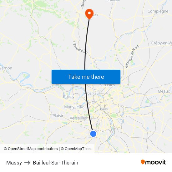 Massy to Bailleul-Sur-Therain map