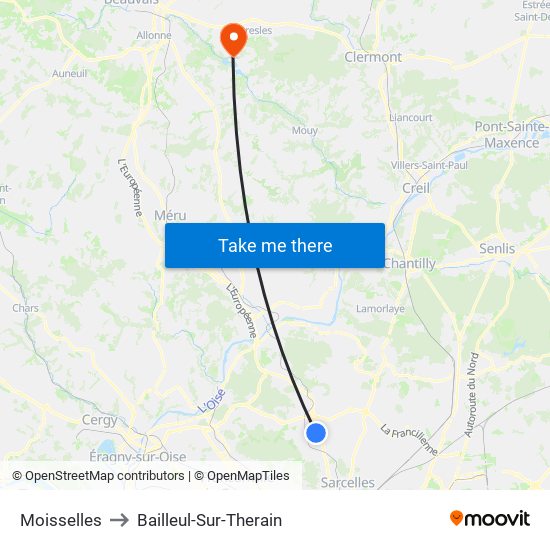 Moisselles to Bailleul-Sur-Therain map