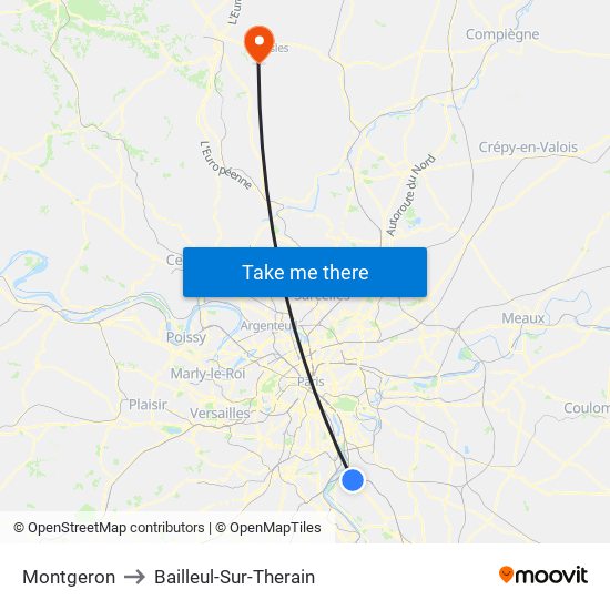 Montgeron to Bailleul-Sur-Therain map