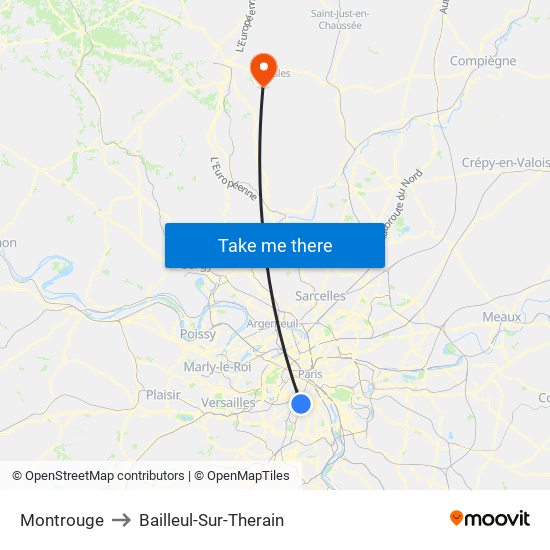 Montrouge to Bailleul-Sur-Therain map