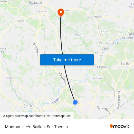 Montsoult to Bailleul-Sur-Therain map