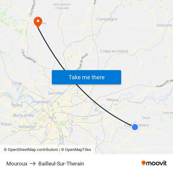 Mouroux to Bailleul-Sur-Therain map