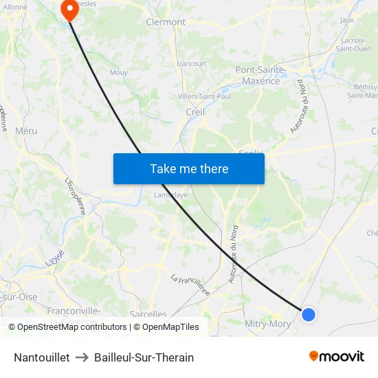 Nantouillet to Bailleul-Sur-Therain map