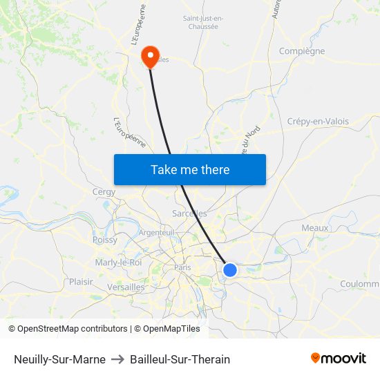 Neuilly-Sur-Marne to Bailleul-Sur-Therain map