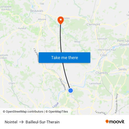 Nointel to Bailleul-Sur-Therain map