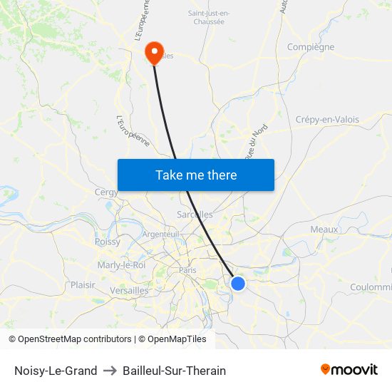 Noisy-Le-Grand to Bailleul-Sur-Therain map