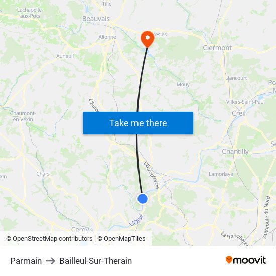 Parmain to Bailleul-Sur-Therain map