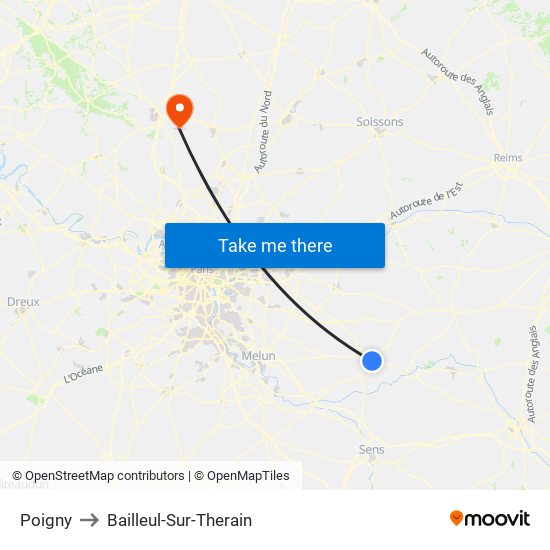 Poigny to Bailleul-Sur-Therain map