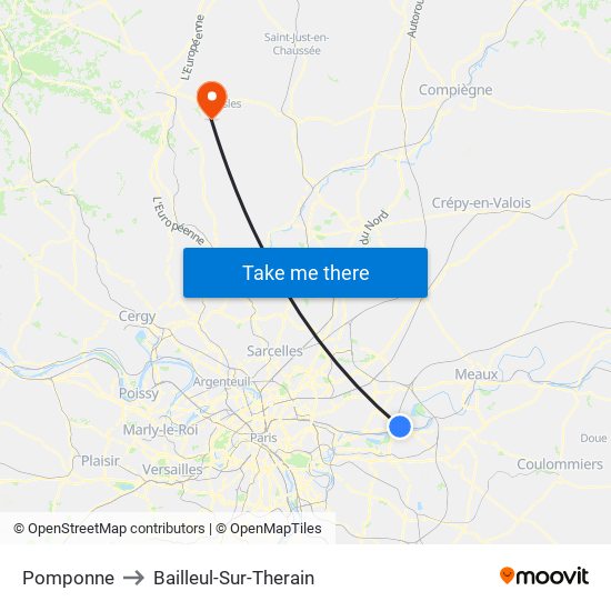 Pomponne to Bailleul-Sur-Therain map