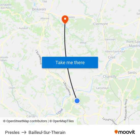 Presles to Bailleul-Sur-Therain map