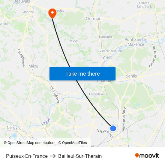 Puiseux-En-France to Bailleul-Sur-Therain map