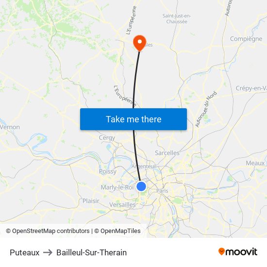 Puteaux to Bailleul-Sur-Therain map