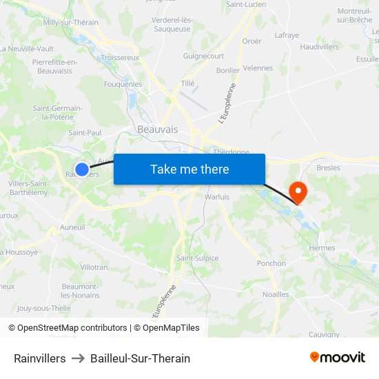 Rainvillers to Bailleul-Sur-Therain map