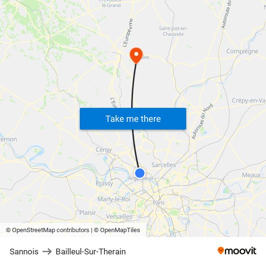 Sannois to Bailleul-Sur-Therain map