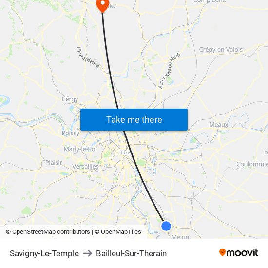 Savigny-Le-Temple to Bailleul-Sur-Therain map