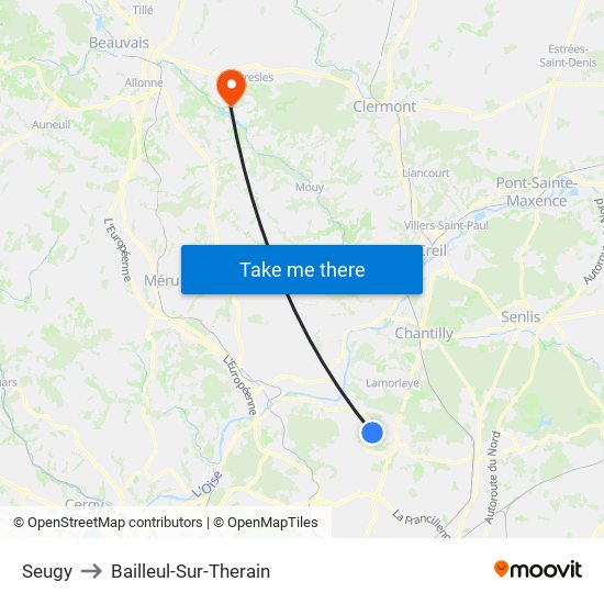 Seugy to Bailleul-Sur-Therain map