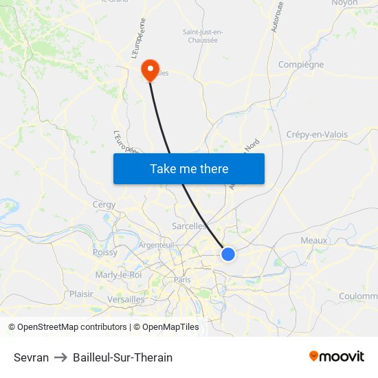 Sevran to Bailleul-Sur-Therain map