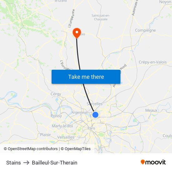 Stains to Bailleul-Sur-Therain map