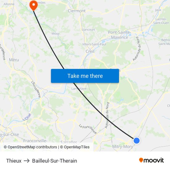 Thieux to Bailleul-Sur-Therain map