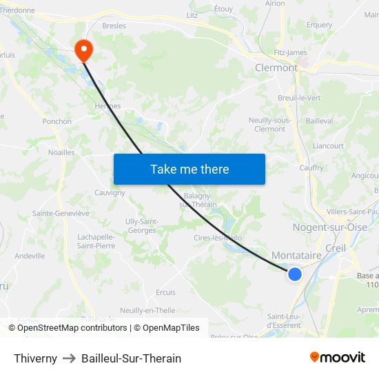 Thiverny to Bailleul-Sur-Therain map