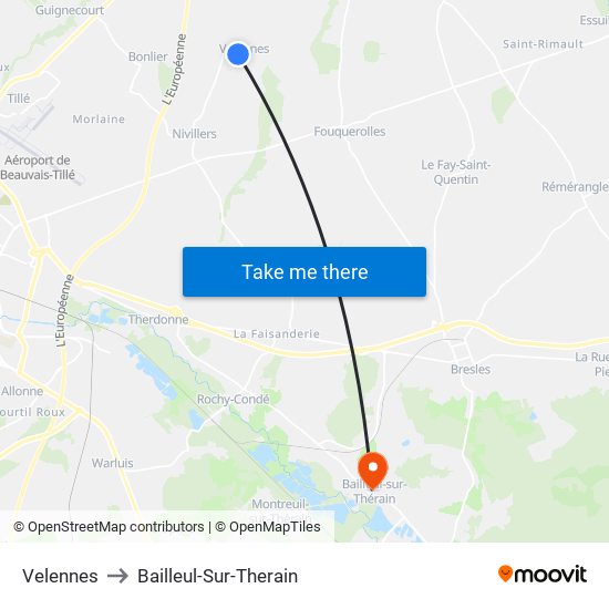 Velennes to Bailleul-Sur-Therain map