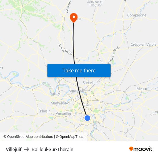 Villejuif to Bailleul-Sur-Therain map