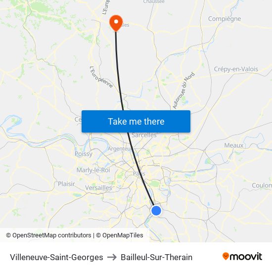 Villeneuve-Saint-Georges to Bailleul-Sur-Therain map