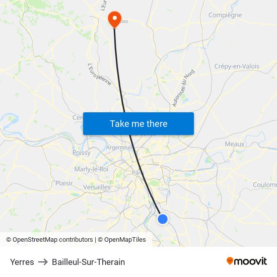 Yerres to Bailleul-Sur-Therain map
