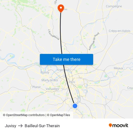 Juvisy to Bailleul-Sur-Therain map