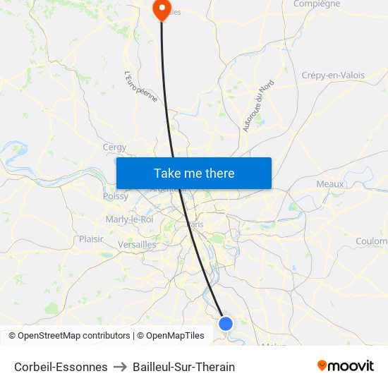 Corbeil-Essonnes to Bailleul-Sur-Therain map